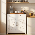 Exnote 30" Coffee Bar Station Cabinet, Kitchen Storage Sideboard with Drawer and Adjustable Shelves, Modern Farmhouse Buffet Cabinet for Kitchen, Living Room, Entryway, White