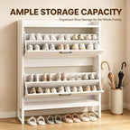Exnote Shoe Cabinet Narrow Shoe Storage Cabinet for Entryway and Hallway Space-Saving Shoe Organizer Featuring 2 Flip Drawers and Customizable Shelf That Stores 16+ Shoe Pairs,White