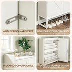 Exnote Shoe Cabinet Narrow Shoe Storage Cabinet for Entryway and Hallway Space-Saving Shoe Organizer Featuring 2 Flip Drawers and Customizable Shelf That Stores 16+ Shoe Pairs,White