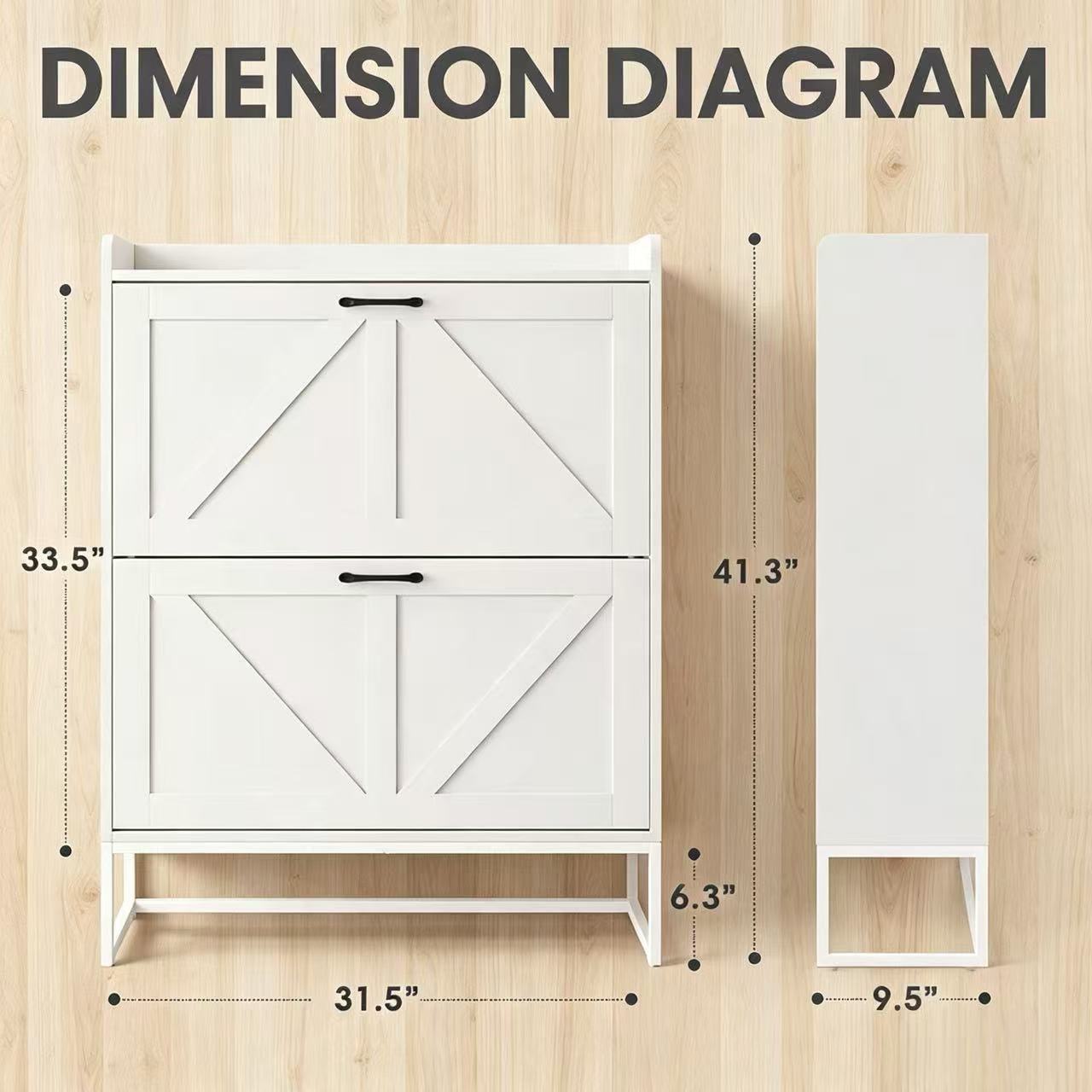 Exnote Shoe Cabinet Narrow Shoe Storage Cabinet for Entryway and Hallway Space-Saving Shoe Organizer Featuring 2 Flip Drawers and Customizable Shelf That Stores 16+ Shoe Pairs,White