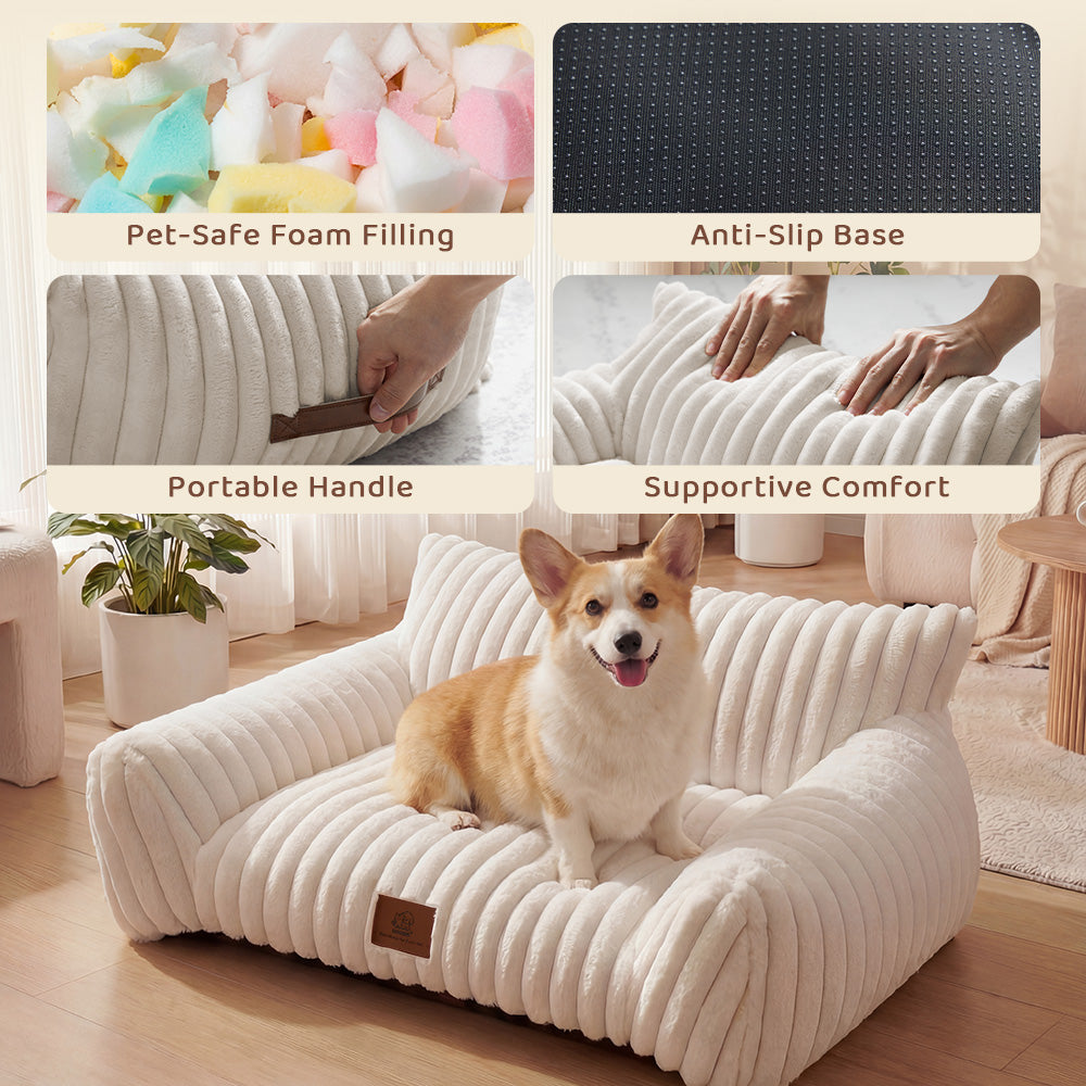 Exnote 24" Corduroy Cat Sofa Bed, Ultra Soft Fluffy Pet Couch with Removable Washable Cover, Modern Supportive Cat Chair for Indoor Cats and Dogs