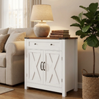 Exnote 30" Coffee Bar Station Cabinet, Kitchen Storage Sideboard with Drawer and Adjustable Shelves, Modern Farmhouse Buffet Cabinet for Kitchen, Living Room, Entryway, White