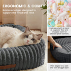 Exnote Comfy Corduroy Bolster Pet Bed, Dog Bed & Cat Bed, Striped Fleece Rectangle Pet Bed with Raised Rim, Washable Soft Plush Puppy Bed，Deep Grey