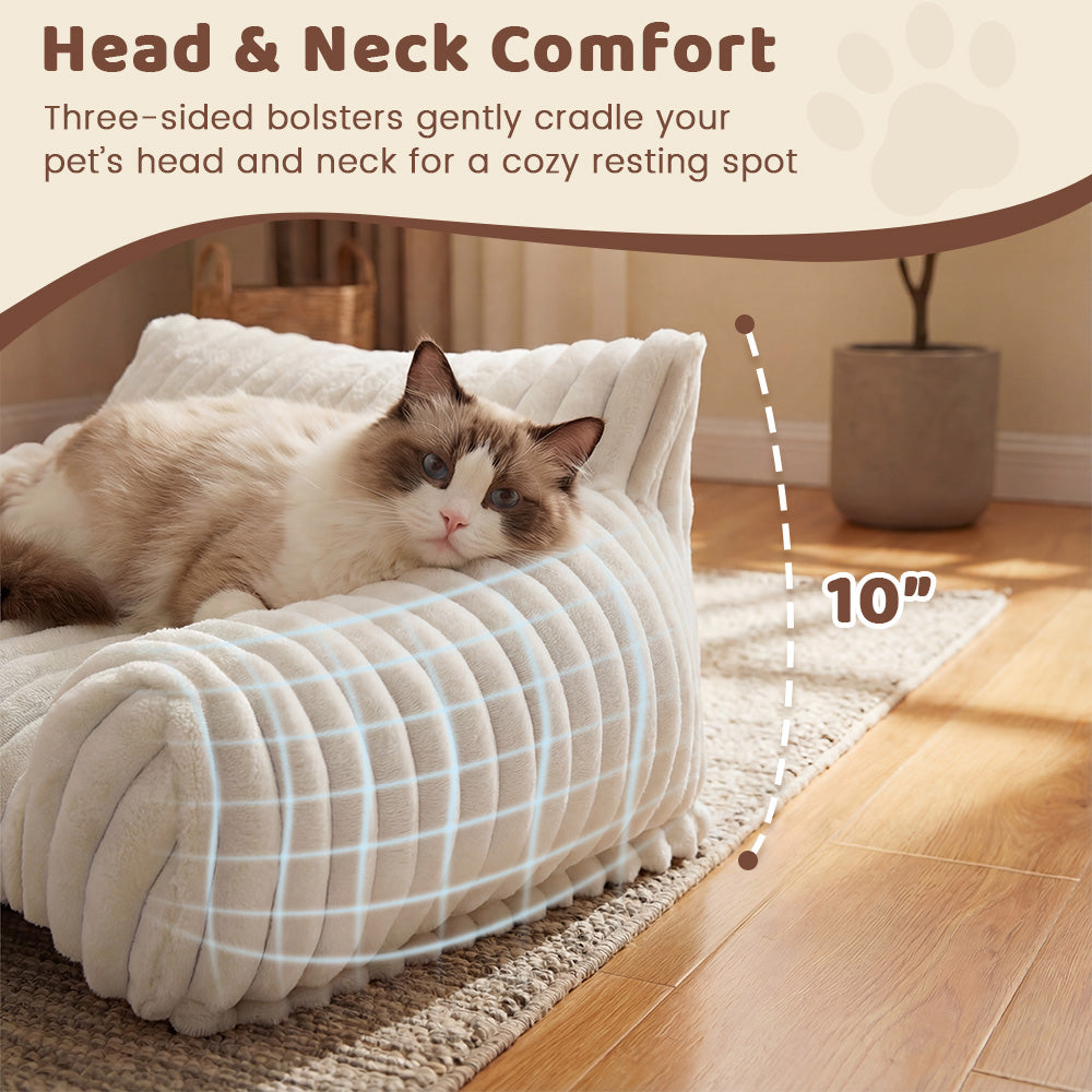 Exnote 24" Corduroy Cat Sofa Bed, Ultra Soft Fluffy Pet Couch with Removable Washable Cover, Modern Supportive Cat Chair for Indoor Cats and Dogs