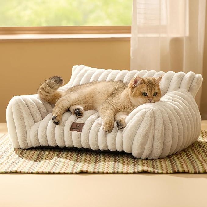 NeteNete Cute Pet Sofa – Fluffy Pet Couch Made with Premium Soft Corduroy, Washable Removable Cover, Luxurious Indoor Cat Bed, Supportive Pet Chair
