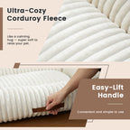 Exnote Comfy Corduroy Bolster Pet Bed, Dog Bed & Cat Bed, Striped Fleece Rectangle Pet Bed with Raised Rim, Washable Soft Plush Puppy Bed，Beige