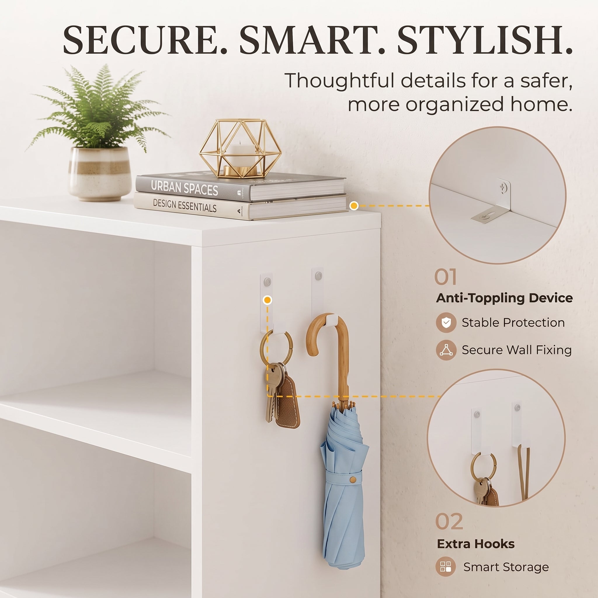 Exnote Modern White Shoe Cabinet for Entryway with 3 Flip Drawers, Slim Hidden Shoe Organizer with Side Shelving & Boot Storage, Space-Saving for Hallway