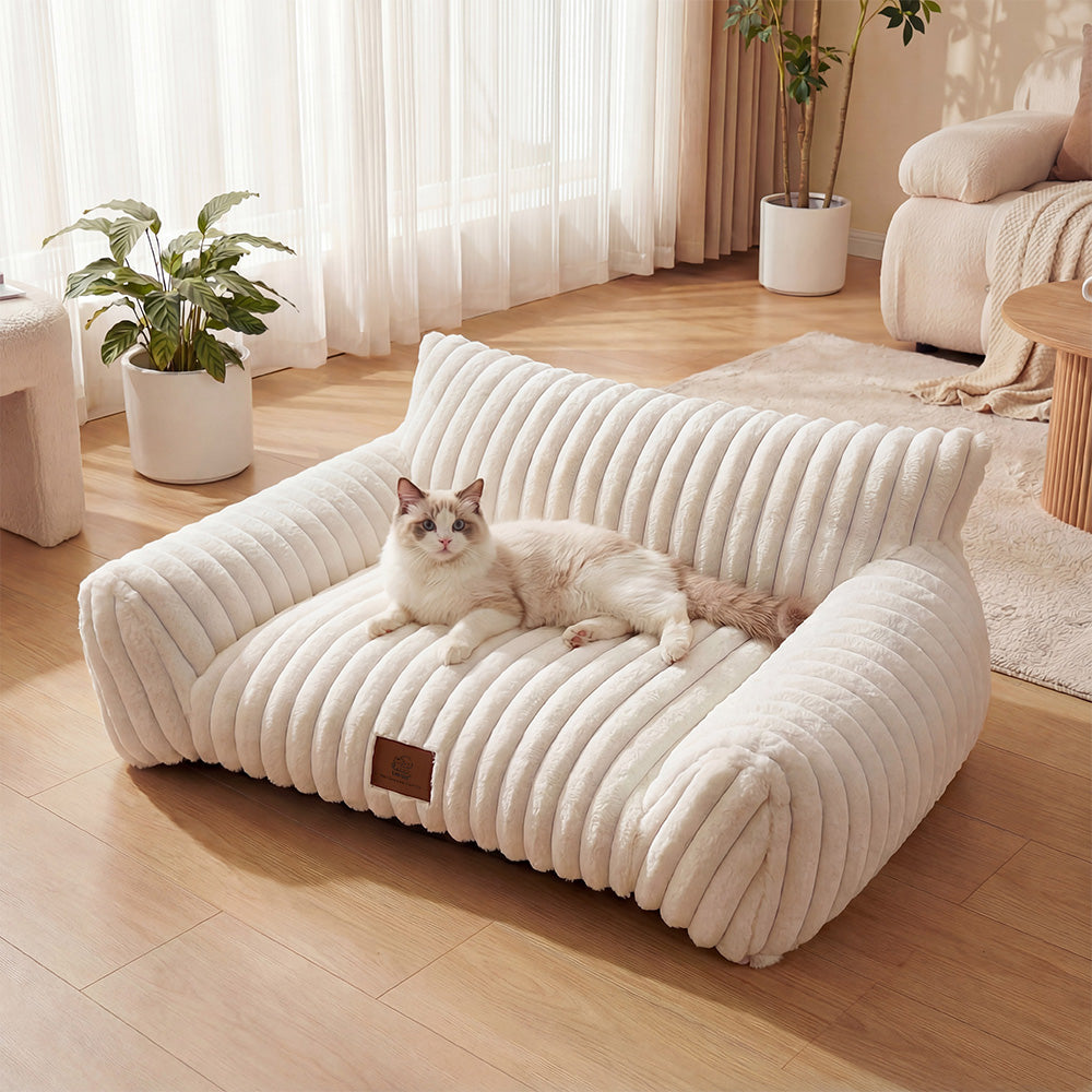 Exnote 24" Corduroy Cat Sofa Bed, Ultra Soft Fluffy Pet Couch with Removable Washable Cover, Modern Supportive Cat Chair for Indoor Cats and Dogs