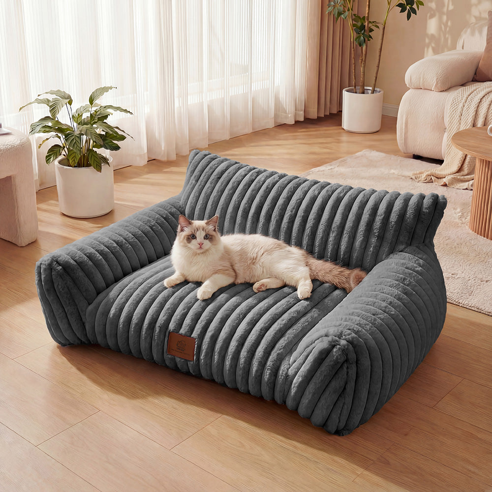 Exnote 24" Corduroy Cat Sofa Bed, Ultra Soft Fluffy Pet Couch with Removable Washable Cover, Modern Supportive Cat Chair for Indoor Cats and Dogs