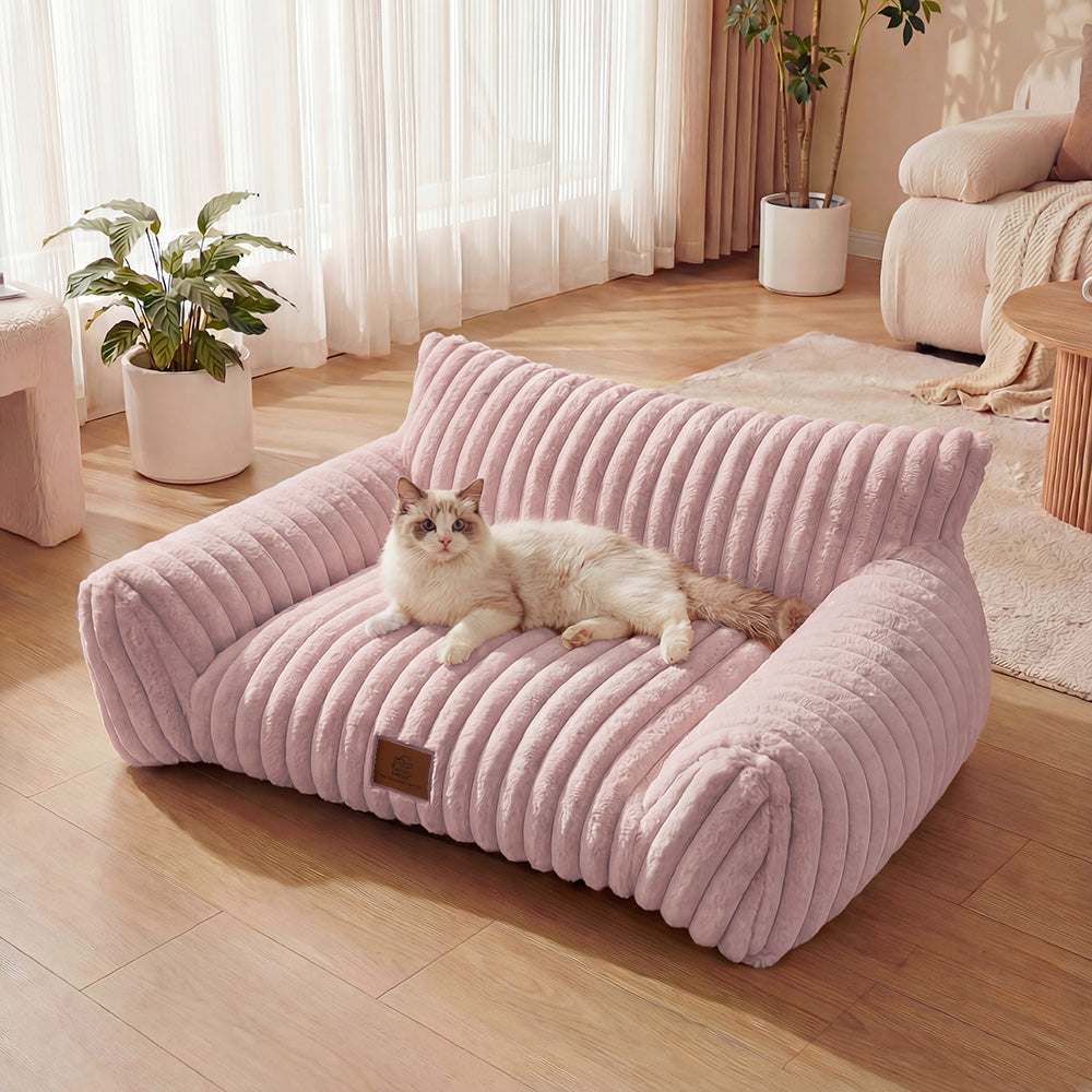 Exnote 24" Corduroy Cat Sofa Bed, Ultra Soft Fluffy Pet Couch with Removable Washable Cover, Modern Supportive Cat Chair for Indoor Cats and Dogs