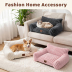 Exnote 24" Corduroy Cat Sofa Bed, Ultra Soft Fluffy Pet Couch with Removable Washable Cover, Modern Supportive Cat Chair for Indoor Cats and Dogs