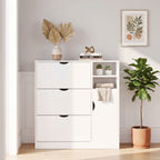 Exnote Modern White Shoe Cabinet for Entryway with 3 Flip Drawers, Slim Hidden Shoe Organizer with Side Shelving & Boot Storage, Space-Saving for Hallway