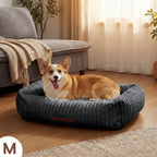 Exnote Comfy Corduroy Bolster Pet Bed, Dog Bed & Cat Bed, Striped Fleece Rectangle Pet Bed with Raised Rim, Washable Soft Plush Puppy Bed，Deep Grey