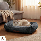 Exnote Comfy Corduroy Bolster Pet Bed, Dog Bed & Cat Bed, Striped Fleece Rectangle Pet Bed with Raised Rim, Washable Soft Plush Puppy Bed，Deep Grey