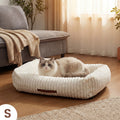 Exnote Comfy Corduroy Bolster Pet Bed, Dog Bed & Cat Bed, Striped Fleece Rectangle Pet Bed with Raised Rim, Washable Soft Plush Puppy Bed，Beige