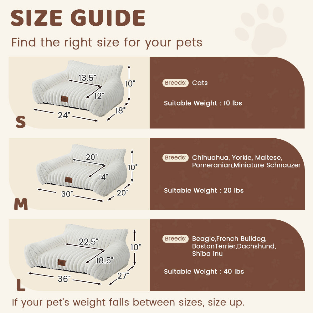 Exnote 24" Corduroy Cat Sofa Bed, Ultra Soft Fluffy Pet Couch with Removable Washable Cover, Modern Supportive Cat Chair for Indoor Cats and Dogs