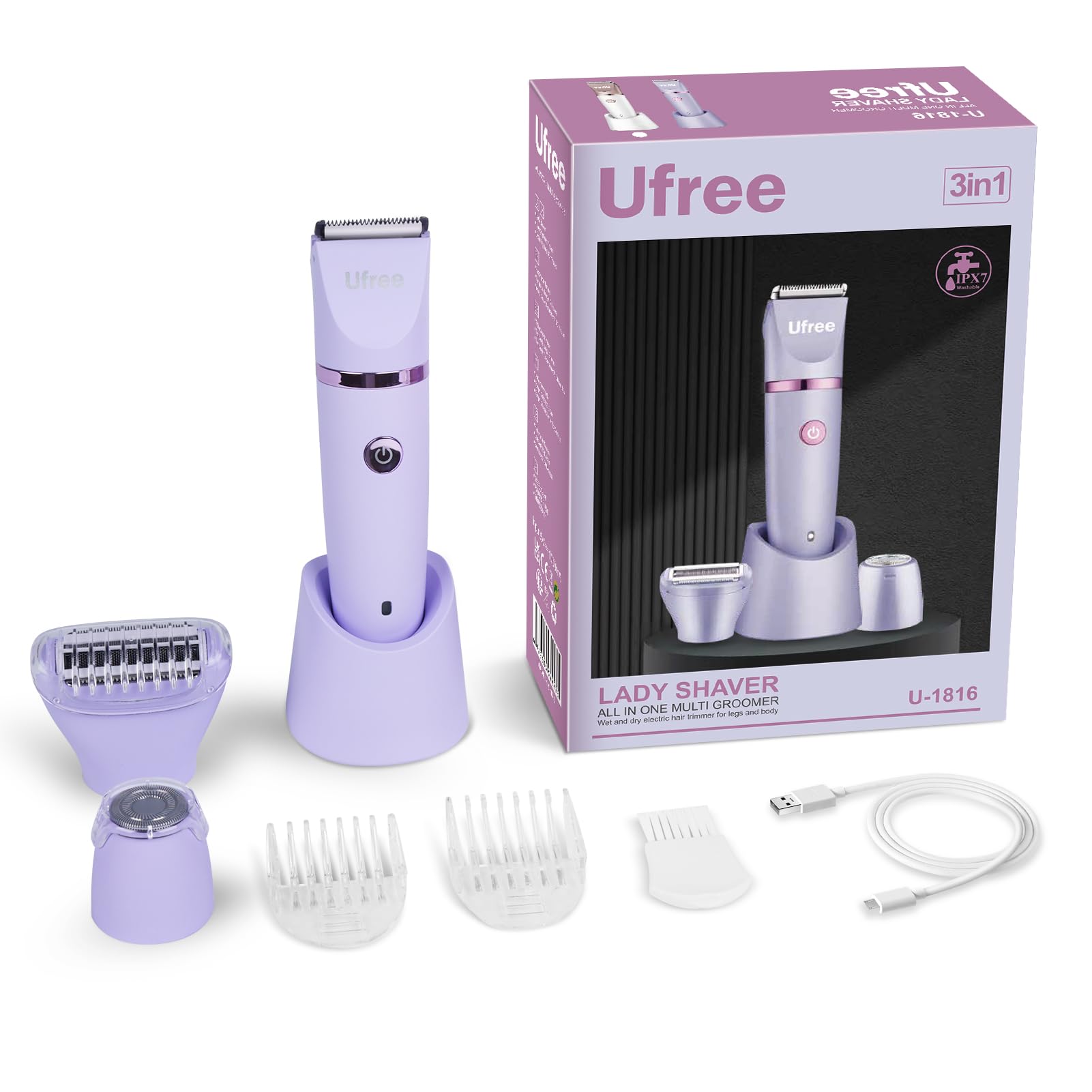 Bikini Trimmer Electric Razors for Women, Rechargeable Pubic Body Hair Trimmer Electric Shaver for Legs Body Hair, Bikini Shaver IPX7 Waterproof, Gifts for Women, Purple