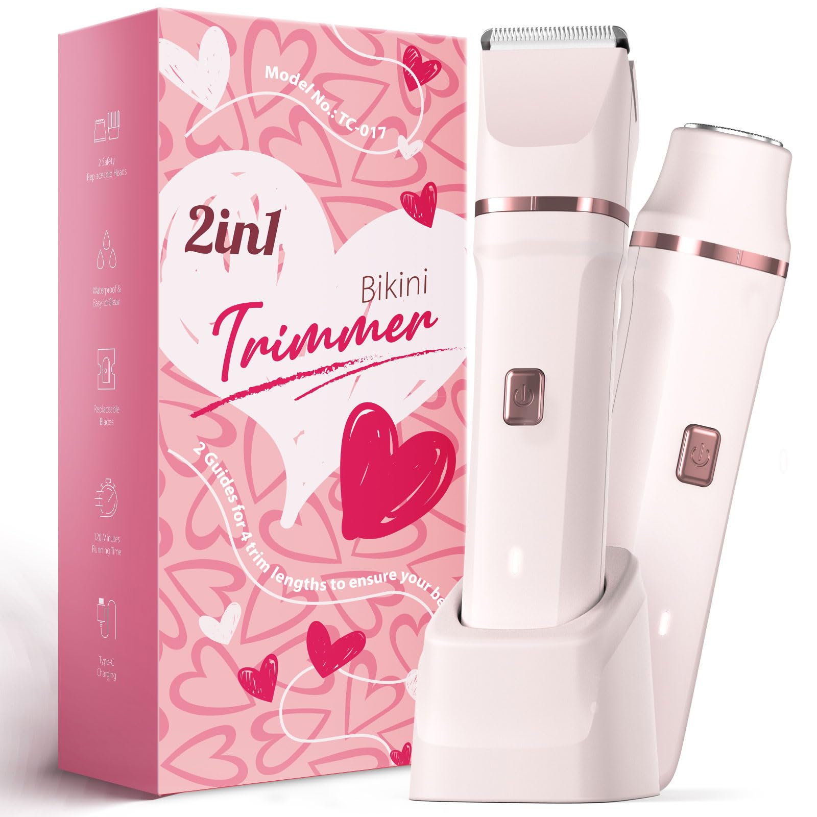 Bikini Trimmer for Women - Painless Electric Razors for Silk Skin,Cordless Body Shaver for Trip,Replaceable Lady Facial Razor, IPX7 Waterproof&Easy Cleaning, Stocking Stuffers Christmas Gifts